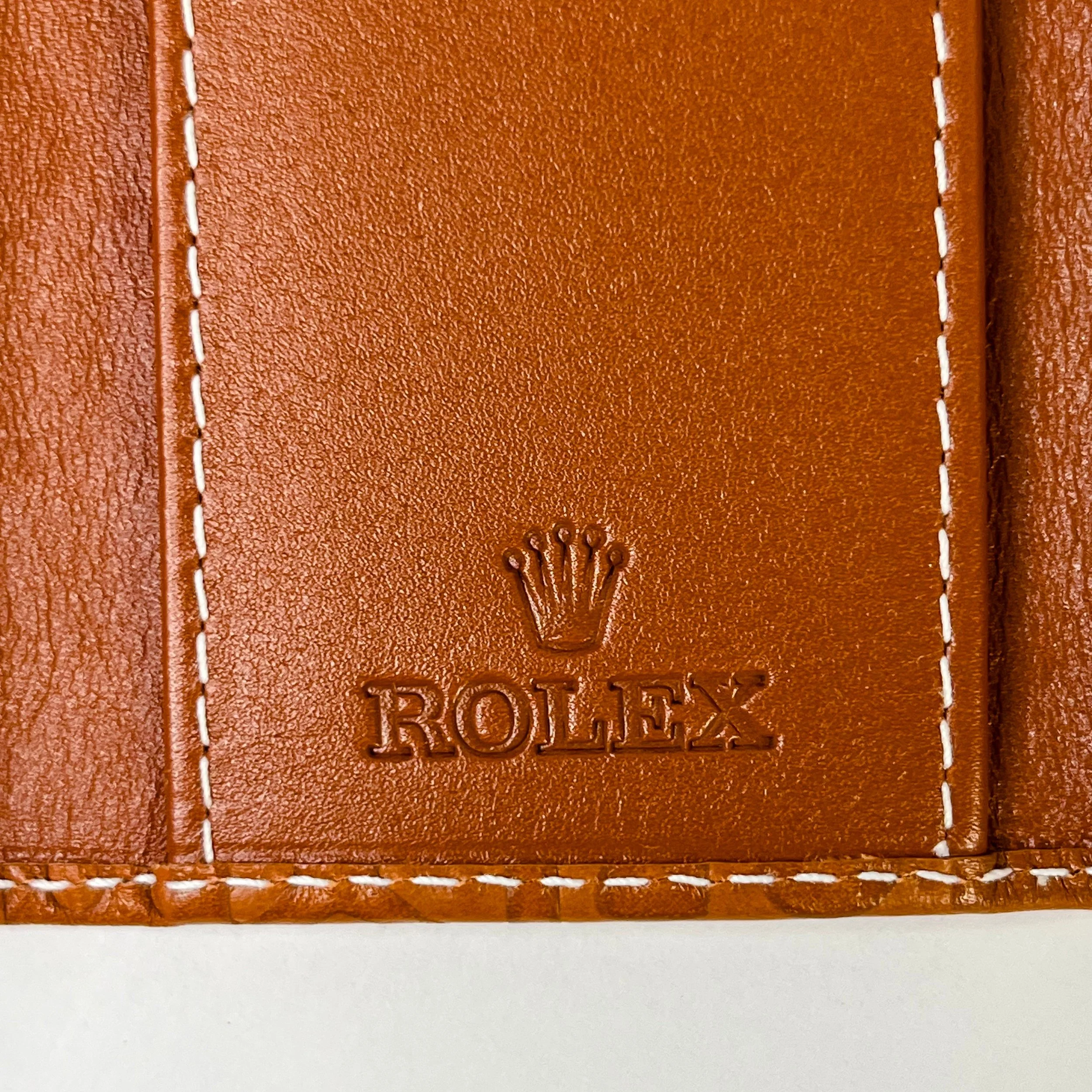 Rolex Brown Embossed Leather Key Holder with Crown Motif & Snap